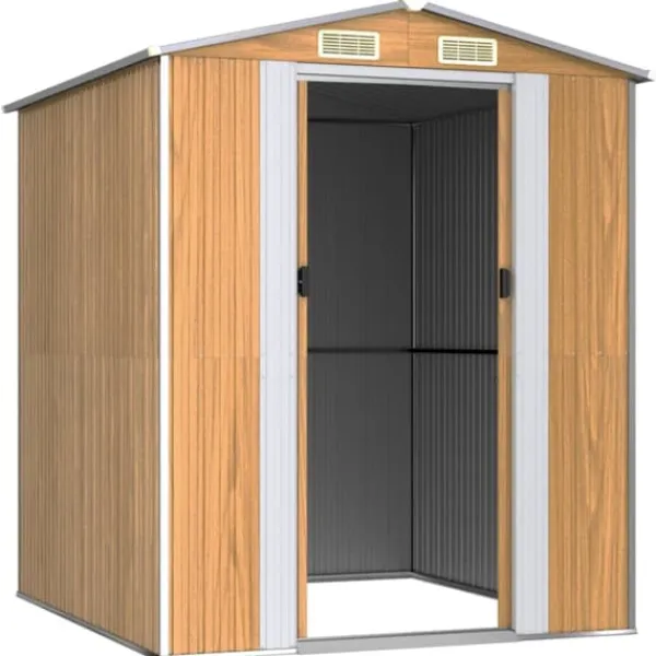 Skure, Garager & Carports^Haveskur i galvaniseret stål - Rummelig opbevaringsløsning | Farve: Lysebrun | Størrelse: 192x191x223 cm