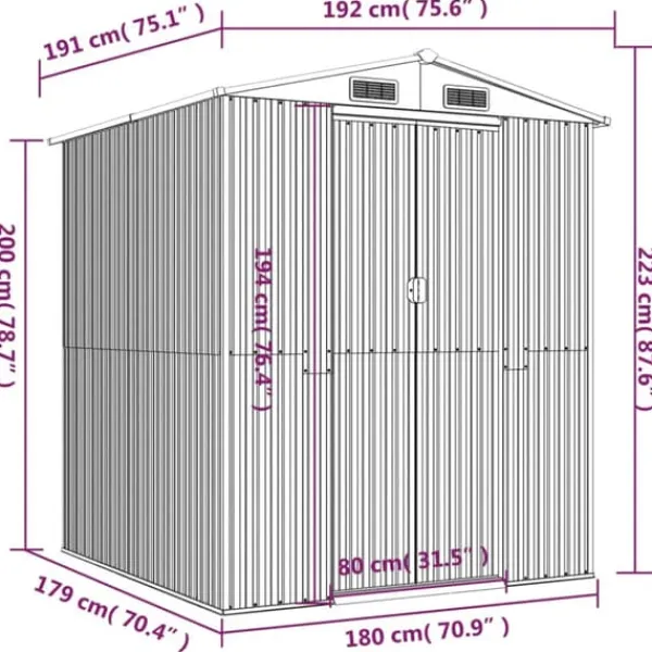 Skure, Garager & Carports^Haveskur i galvaniseret stål - Rummelig opbevaringsløsning | Farve: Lysebrun | Størrelse: 192x191x223 cm