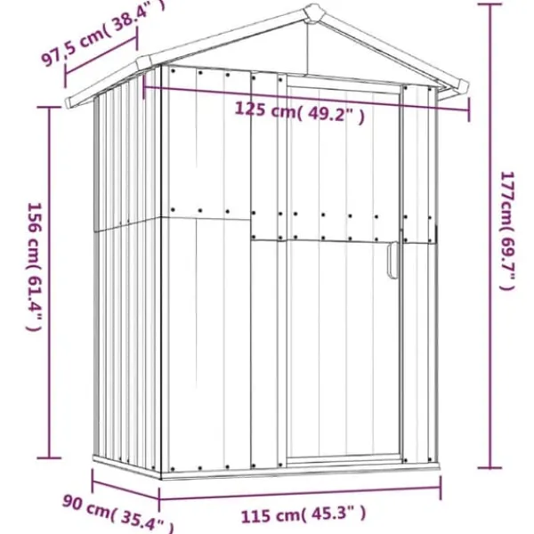 Discount Haveskur i galvaniseret stål - Rummelig opbevaring | Farve: Grå | Størrelse: 126x97,5x177 cm Skure, Garager & Carports