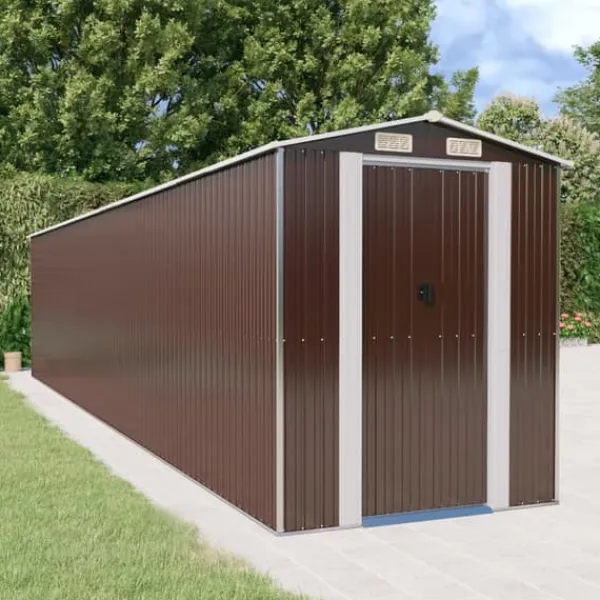Skure, Garager & Carports^Haveskur i galvaniseret stål - Rummelig opbevaring | Farve: Mørkebrun | Størrelse: 192x938x223 cm