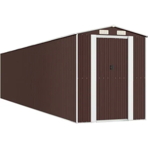Skure, Garager & Carports^Haveskur i galvaniseret stål - Rummelig opbevaring | Farve: Mørkebrun | Størrelse: 192x938x223 cm