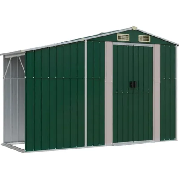 Online Haveskur i galvaniseret stål - Udendørs opbevaring | Farve: Grøn | Størrelse: 277x93x179 cm Skure, Garager & Carports