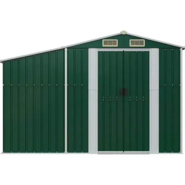 Online Haveskur i galvaniseret stål - Udendørs opbevaring | Farve: Grøn | Størrelse: 277x93x179 cm Skure, Garager & Carports