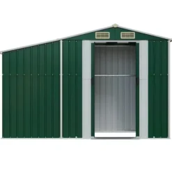 Online Haveskur i galvaniseret stål - Udendørs opbevaring | Farve: Grøn | Størrelse: 277x93x179 cm Skure, Garager & Carports