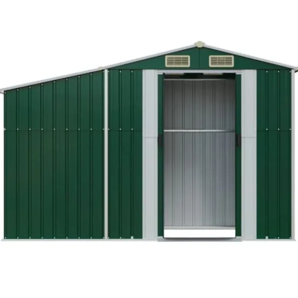 Online Haveskur i galvaniseret stål - Udendørs opbevaring | Farve: Grøn | Størrelse: 277x93x179 cm Skure, Garager & Carports