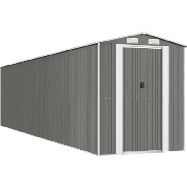 Discount Haveskur i galvaniseret stål - Rummelig opbevaringsløsning | Farve: Lysegrå | Størrelse: 192x85x223 cm Skure, Garager & Carports