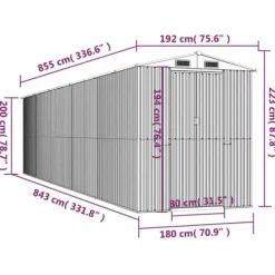 Discount Haveskur i galvaniseret stål - Rummelig opbevaringsløsning | Farve: Lysegrå | Størrelse: 192x85x223 cm Skure, Garager & Carports