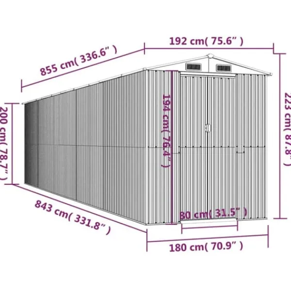 Discount Haveskur i galvaniseret stål - Rummelig opbevaringsløsning | Farve: Lysegrå | Størrelse: 192x85x223 cm Skure, Garager & Carports