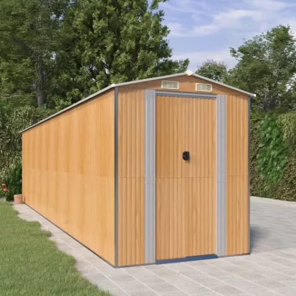 Outlet Haveskur i galvaniseret stål - Rummelig opbevaring | Farve: Lysebrun | Størrelse: 192x772x223 cm Skure, Garager & Carports