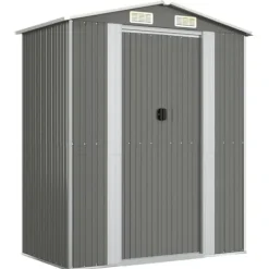 Discount Haveskur i galvaniseret stål - Rummelig opbevaring | Farve: Lysegrå | Størrelse: 192x108x223 cm Skure, Garager & Carports