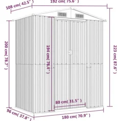 Discount Haveskur i galvaniseret stål - Rummelig opbevaring | Farve: Lysegrå | Størrelse: 192x108x223 cm Skure, Garager & Carports