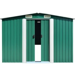 Haveskur i galvaniseret stål - Opbevaring af havemøbler | Farve: Grøn | Størrelse: 257x779x181 cm Skure, Garager & Carports