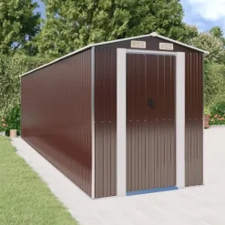 Skure, Garager & Carports^Haveskur i galvaniseret stål - Rummelig opbevaring | Farve: Mørkebrun | Størrelse: 192x689x223 cm