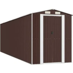 Skure, Garager & Carports^Haveskur i galvaniseret stål - Rummelig opbevaring | Farve: Mørkebrun | Størrelse: 192x689x223 cm