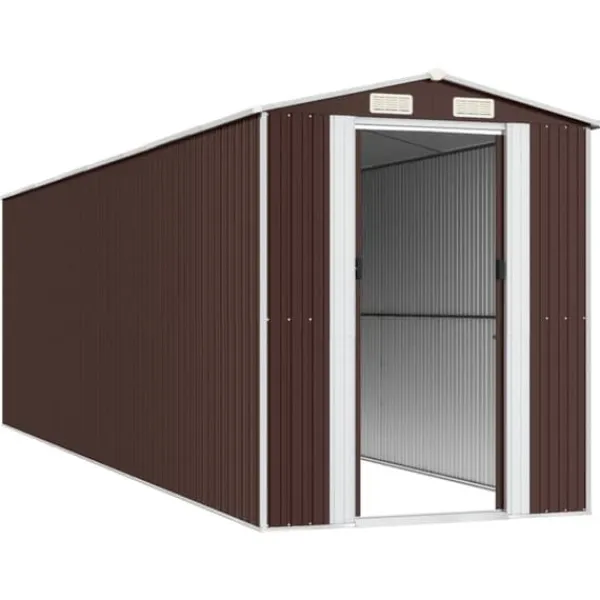 Skure, Garager & Carports^Haveskur i galvaniseret stål - Rummelig opbevaring | Farve: Mørkebrun | Størrelse: 192x689x223 cm