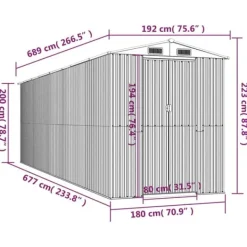 Skure, Garager & Carports^Haveskur i galvaniseret stål - Rummelig opbevaring | Farve: Mørkebrun | Størrelse: 192x689x223 cm