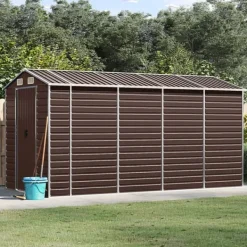 Skure, Garager & Carports^Haveskur i galvaniseret stål - Praktisk og robust opbevaring | Farve: Brun | Størrelse: 191x385x198 cm