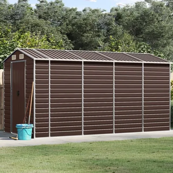 Skure, Garager & Carports^Haveskur i galvaniseret stål - Praktisk og robust opbevaring | Farve: Brun | Størrelse: 191x385x198 cm