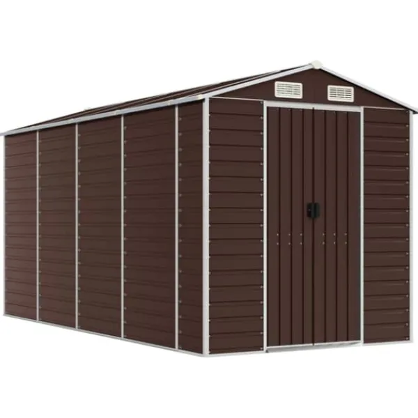 Skure, Garager & Carports^Haveskur i galvaniseret stål - Praktisk og robust opbevaring | Farve: Brun | Størrelse: 191x385x198 cm