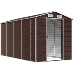Skure, Garager & Carports^Haveskur i galvaniseret stål - Praktisk og robust opbevaring | Farve: Brun | Størrelse: 191x385x198 cm