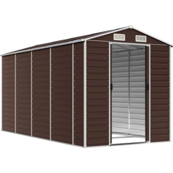 Skure, Garager & Carports^Haveskur i galvaniseret stål - Praktisk og robust opbevaring | Farve: Brun | Størrelse: 191x385x198 cm