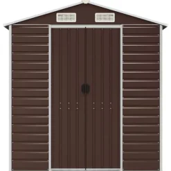 Skure, Garager & Carports^Haveskur i galvaniseret stål - Praktisk og robust opbevaring | Farve: Brun | Størrelse: 191x385x198 cm