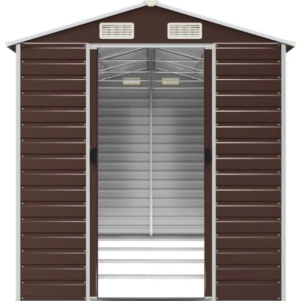 Skure, Garager & Carports^Haveskur i galvaniseret stål - Praktisk og robust opbevaring | Farve: Brun | Størrelse: 191x385x198 cm