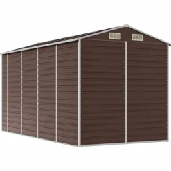 Skure, Garager & Carports^Haveskur i galvaniseret stål - Praktisk og robust opbevaring | Farve: Brun | Størrelse: 191x385x198 cm