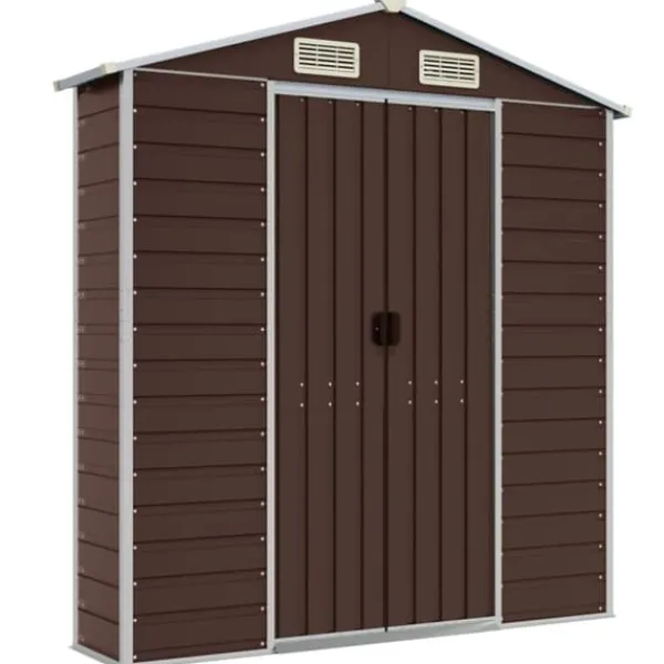 Skure, Garager & Carports^Haveskur i galvaniseret stål - Praktisk og robust opbevaring | Farve: Brun | Størrelse: 191x385x198 cm