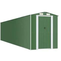 Skure, Garager & Carports^Haveskur i galvaniseret stål - Rummelig opbevaring | Farve: Grøn | Størrelse: 192x938x223 cm
