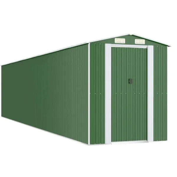 Skure, Garager & Carports^Haveskur i galvaniseret stål - Rummelig opbevaring | Farve: Grøn | Størrelse: 192x938x223 cm