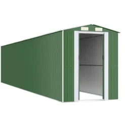 Skure, Garager & Carports^Haveskur i galvaniseret stål - Rummelig opbevaring | Farve: Grøn | Størrelse: 192x938x223 cm