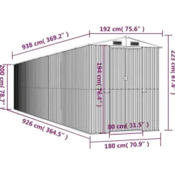 Skure, Garager & Carports^Haveskur i galvaniseret stål - Rummelig opbevaring | Farve: Grøn | Størrelse: 192x938x223 cm