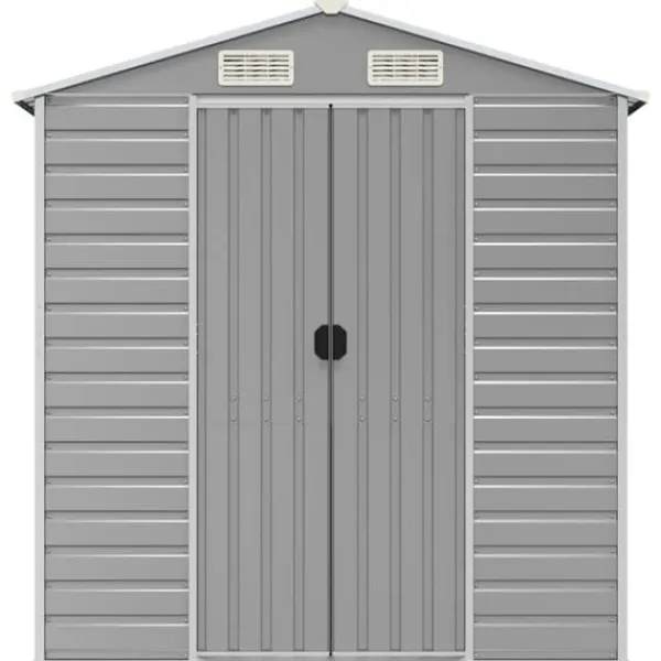 Skure, Garager & Carports^Haveskur i galvaniseret stål - Multifunktionel opbevaring | Farve: Lysegrå | Størrelse: 191x555x198 cm