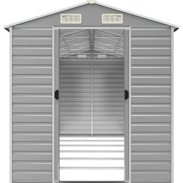 Skure, Garager & Carports^Haveskur i galvaniseret stål - Multifunktionel opbevaring | Farve: Lysegrå | Størrelse: 191x555x198 cm