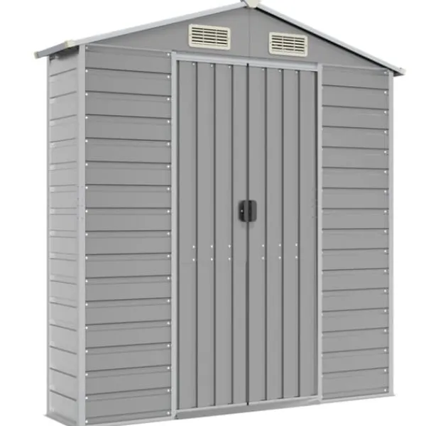 Skure, Garager & Carports^Haveskur i galvaniseret stål - Multifunktionel opbevaring | Farve: Lysegrå | Størrelse: 191x555x198 cm