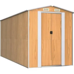 Skure, Garager & Carports^Haveskur i galvaniseret stål - Rummeligt opbevaringsskur | Farve: Lysebrun | Størrelse: 192x440x223 cm