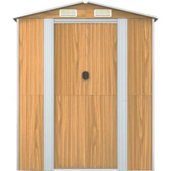 Skure, Garager & Carports^Haveskur i galvaniseret stål - Rummeligt opbevaringsskur | Farve: Lysebrun | Størrelse: 192x440x223 cm