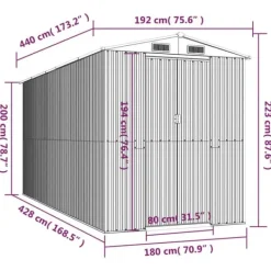Skure, Garager & Carports^Haveskur i galvaniseret stål - Rummeligt opbevaringsskur | Farve: Lysebrun | Størrelse: 192x440x223 cm