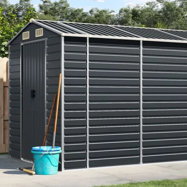 New Haveskur i galvaniseret stål - Robust opbevaring | Farve: Antracitgrå | Størrelse: 191x640x198 cm Skure, Garager & Carports