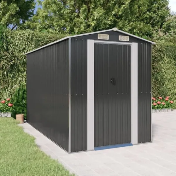 Skure, Garager & Carports^Haveskur i galvaniseret stål - Rummelig opbevaringsløsning | Farve: Antracitgrå | Størrelse: 192x357x223 cm