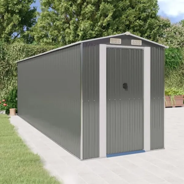 Skure, Garager & Carports^Haveskur i galvaniseret stål - Rummelig opbevaring | Farve: Lysegrå | Størrelse: 192x606x223 cm