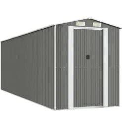 Skure, Garager & Carports^Haveskur i galvaniseret stål - Rummelig opbevaring | Farve: Lysegrå | Størrelse: 192x606x223 cm