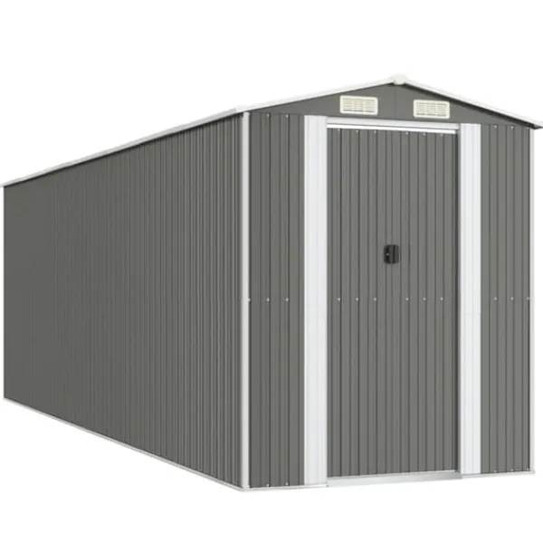 Skure, Garager & Carports^Haveskur i galvaniseret stål - Rummelig opbevaring | Farve: Lysegrå | Størrelse: 192x606x223 cm
