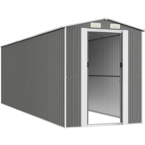 Skure, Garager & Carports^Haveskur i galvaniseret stål - Rummelig opbevaring | Farve: Lysegrå | Størrelse: 192x606x223 cm