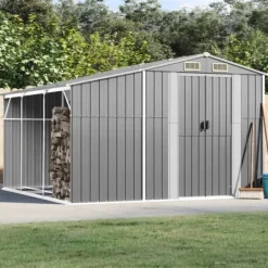 Hot Haveskur i galvaniseret stål - Robust opbevaring | Farve: Grå | Størrelse: 277x279x179 cm Skure, Garager & Carports