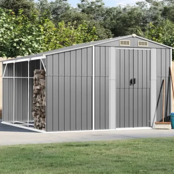 Hot Haveskur i galvaniseret stål - Robust opbevaring | Farve: Grå | Størrelse: 277x279x179 cm Skure, Garager & Carports