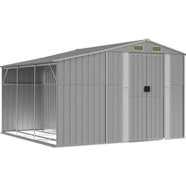Hot Haveskur i galvaniseret stål - Robust opbevaring | Farve: Grå | Størrelse: 277x279x179 cm Skure, Garager & Carports
