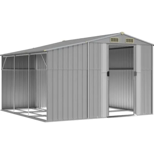 Hot Haveskur i galvaniseret stål - Robust opbevaring | Farve: Grå | Størrelse: 277x279x179 cm Skure, Garager & Carports