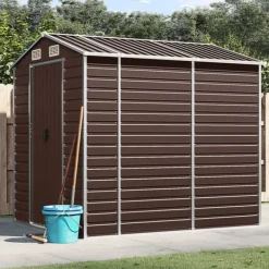 Skure, Garager & Carports^Haveskur i galvaniseret stål - Multifunktionelt udendørs opbevaringsskur | Farve: Brun | Størrelse: 191x215x198 cm